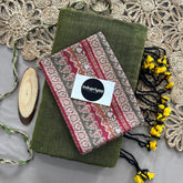 Light Mehndi Handloom Khadi Cotton Saree With Multi Color Print Blouse